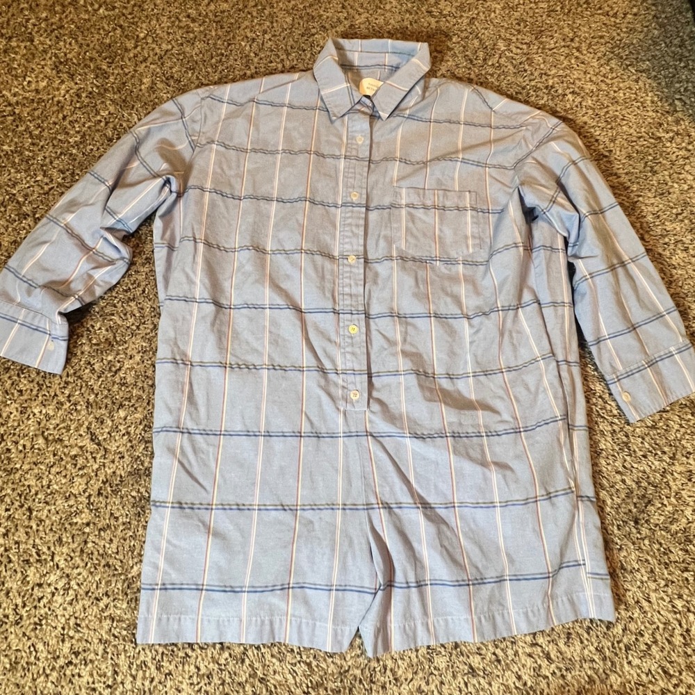 Things Between Womens Blue Plaid Long Sleeve Romper Size L Button Front Pocket